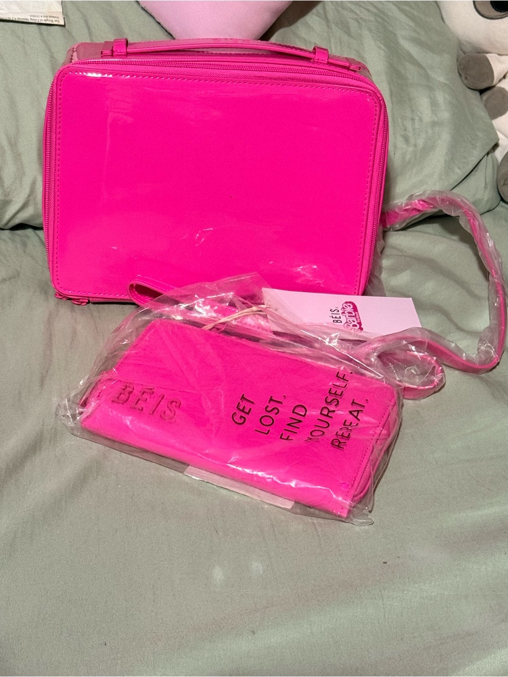BEIS BUNDLE -Neon Pink Patent Crossbody with Matching Pouch